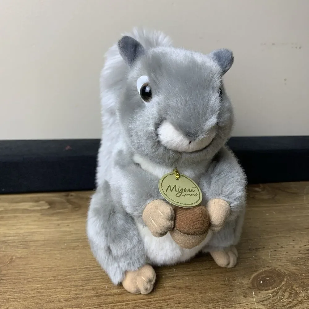 Miyoni By Aurora Grey Squirrel Plush Stuffed Animal With Acorn & Tag Soft